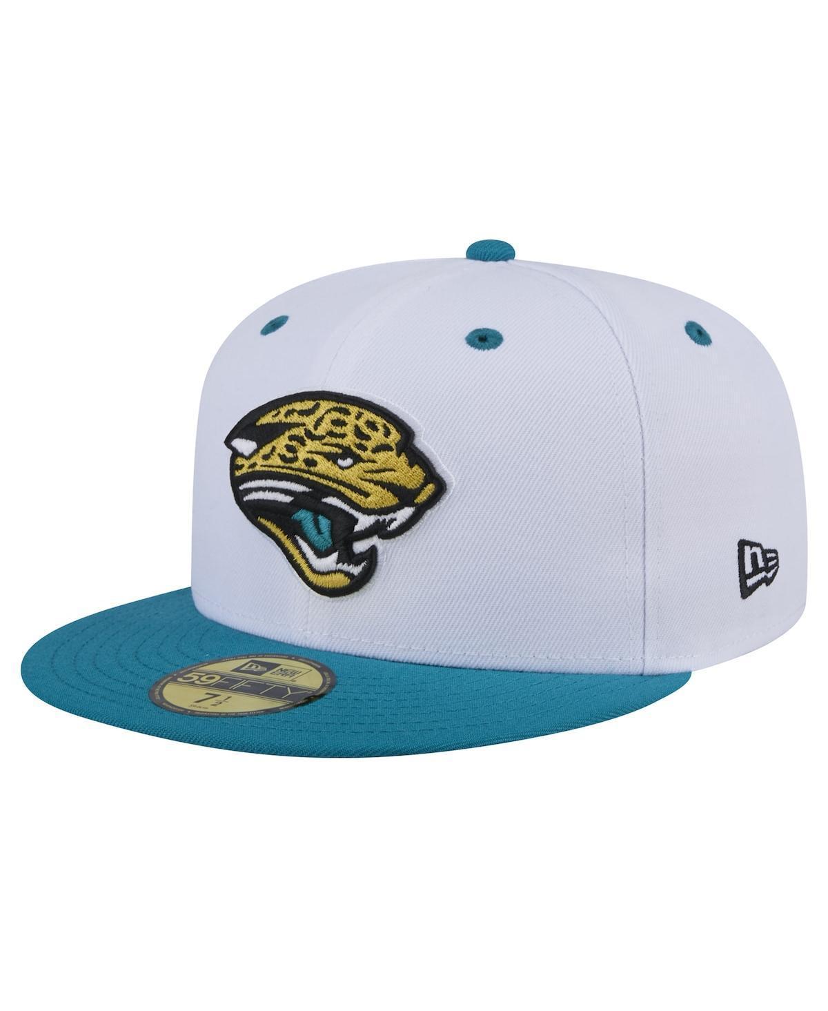 New Era Mens White Jacksonville Jaguars Throwback Logo Flipside Two-Tone 59FIFTY Fitted Hat - White, Teal Product Image