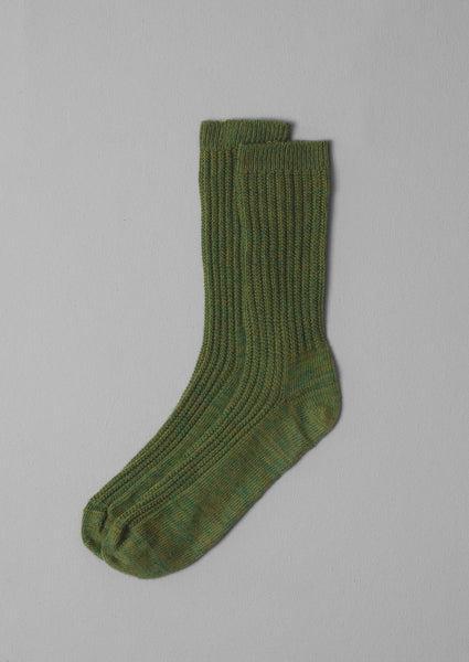 Textured Rib Cotton Marl Socks | Olive Green Product Image