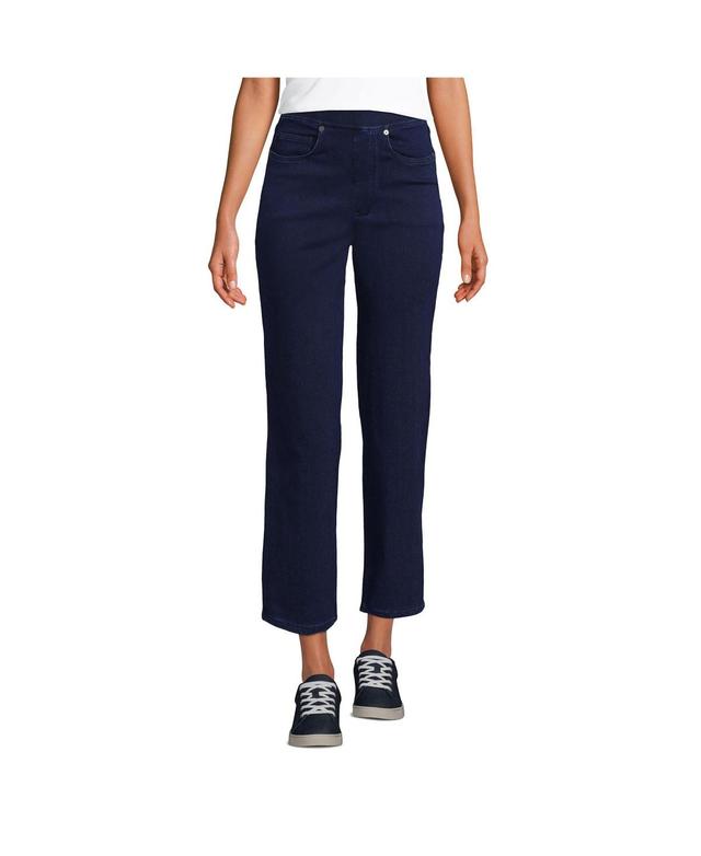 Womens Lands End High Rise Pull On Denim Crop Pants Dark Blue Product Image