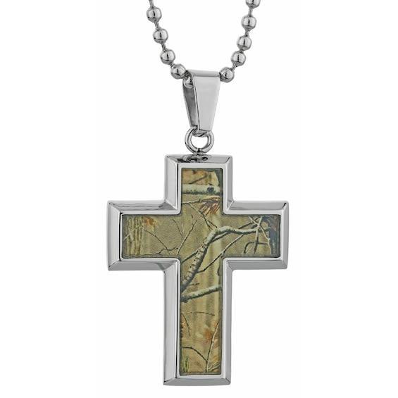 Men's Camouflage Cross Pendant in Stainless Steel - 22" Product Image