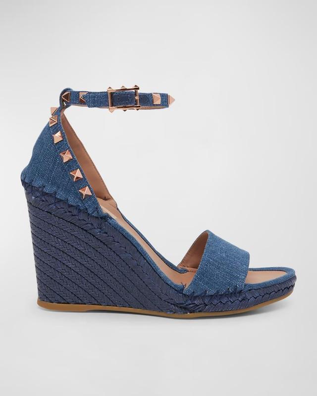 Rockstud Denim Wedge Espadrille Sandals Product Image