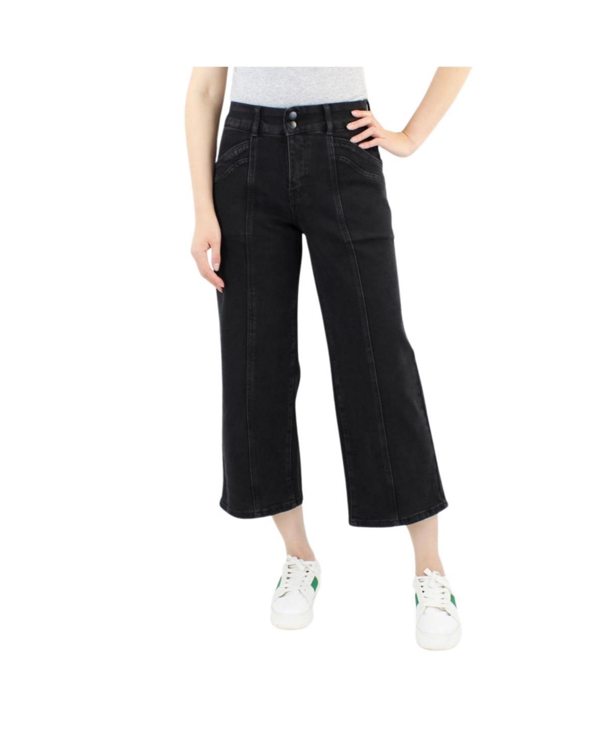 Indigo Poppy Womens Black Tummy Control Wide Leg Crop with Front Pocket Detail Product Image