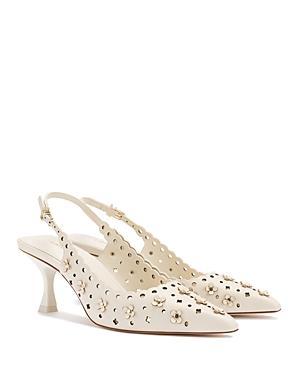 Larroude Womens Jasmine Pointed Toe Flower Detail Perforated Slingback Pumps Product Image