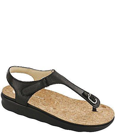 SAS Marina Leather Thong Wedge Sandals Product Image