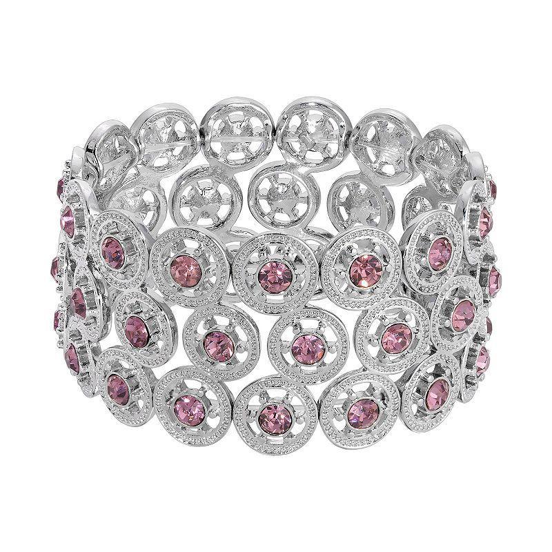 1928 Spoked Crystal Wide Stretch Bracelet, Womens, Purple Product Image