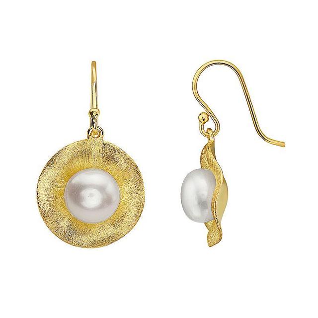 14k Gold Over Sterling Silver Freshwater Cultured Pearl Round Post Earrings, Womens, Gold Tone Product Image