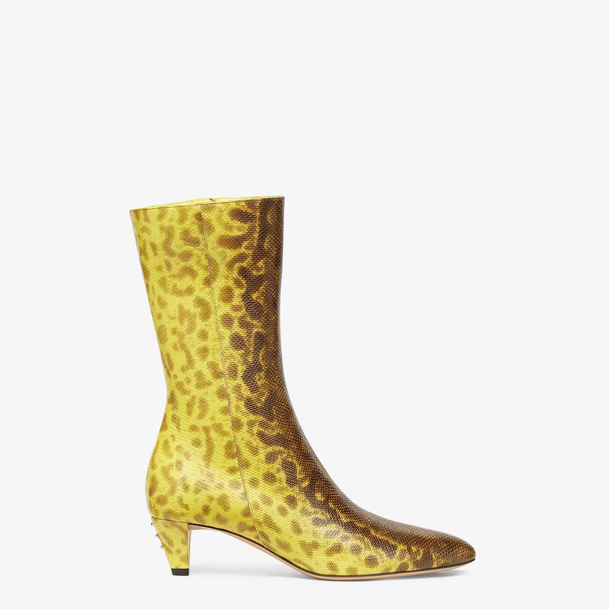 Fendi FiloYellow karung leather medium-heeled boots Product Image