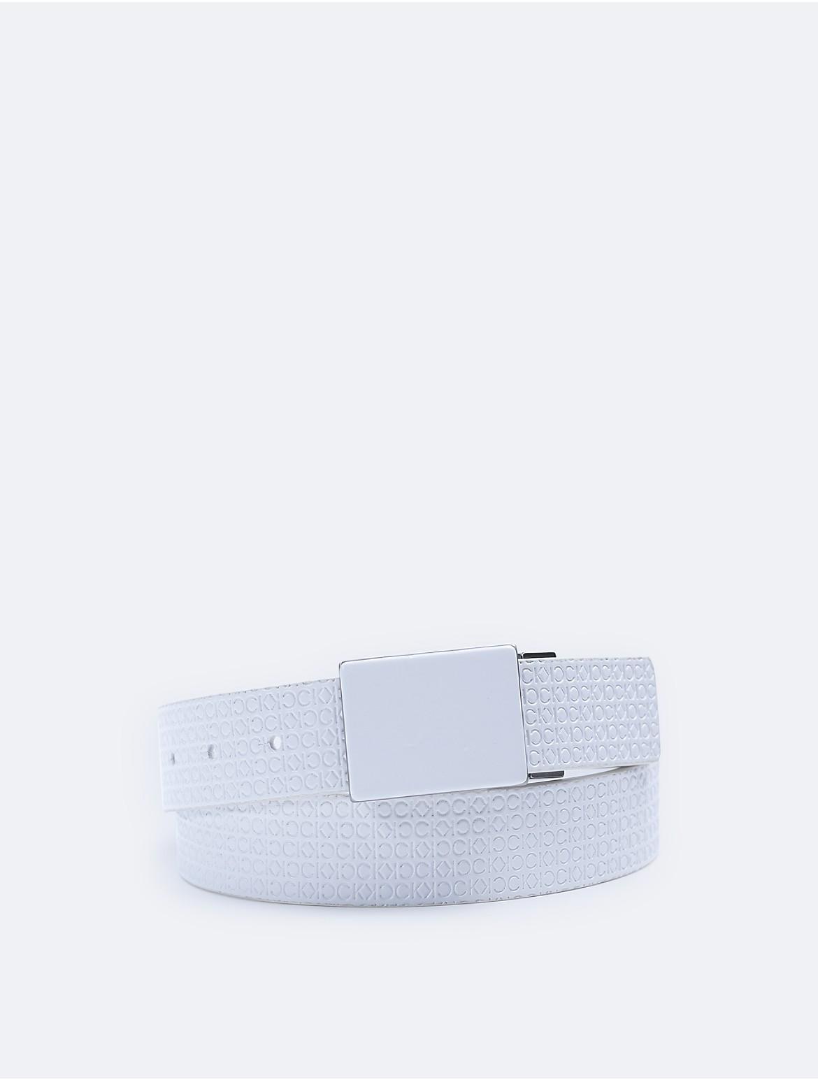 Calvin Klein Mens Monogram Logo Plaque Webbing Belt - White - M Product Image