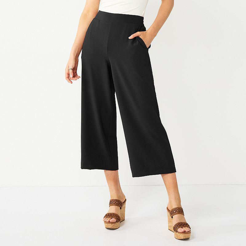 Womens Nine West Print Pull-On Wide-Leg Crop Pants, Size: XL, Black Product Image