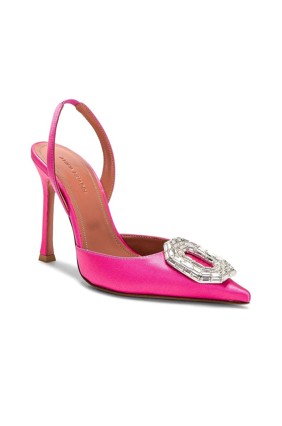 AMINA MUADDI Camelia Satin 105 Sling Heel Pink. (also in 35.5, 37.5, 38.5). Product Image