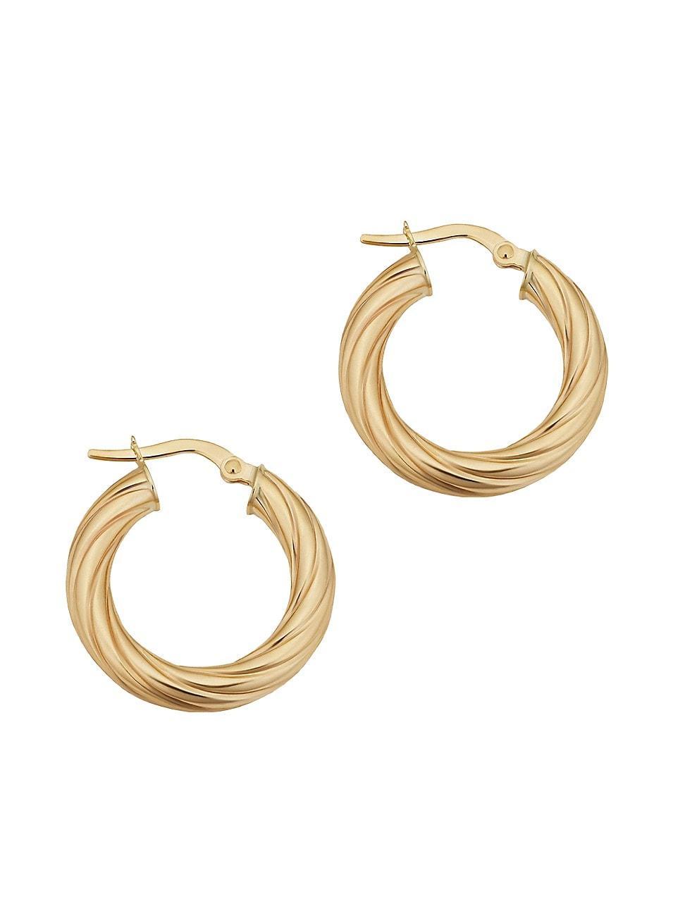 Womens 14K Yellow Solid Gold With A Twist Round Hoops Product Image