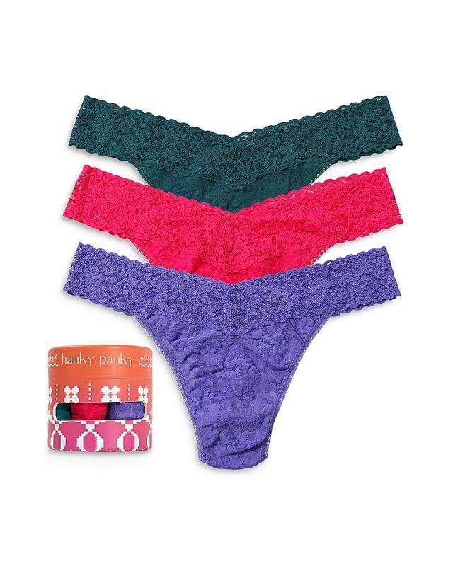 Hanky Panky Signature Lace Original Rise Thong 3 Pack (Night Forest Green/Glo Pink/African Violet 1) Women's Underwear Product Image