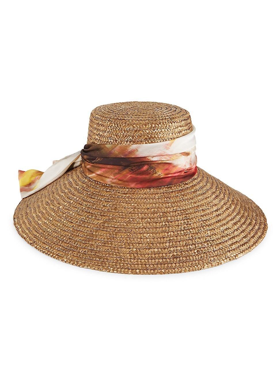 Womens Mirabel Watercolor Print-Trimmed Straw Fedora Product Image