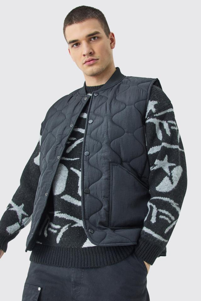 Tall Onion Quilted Gilet In Black | boohooMAN USA Product Image