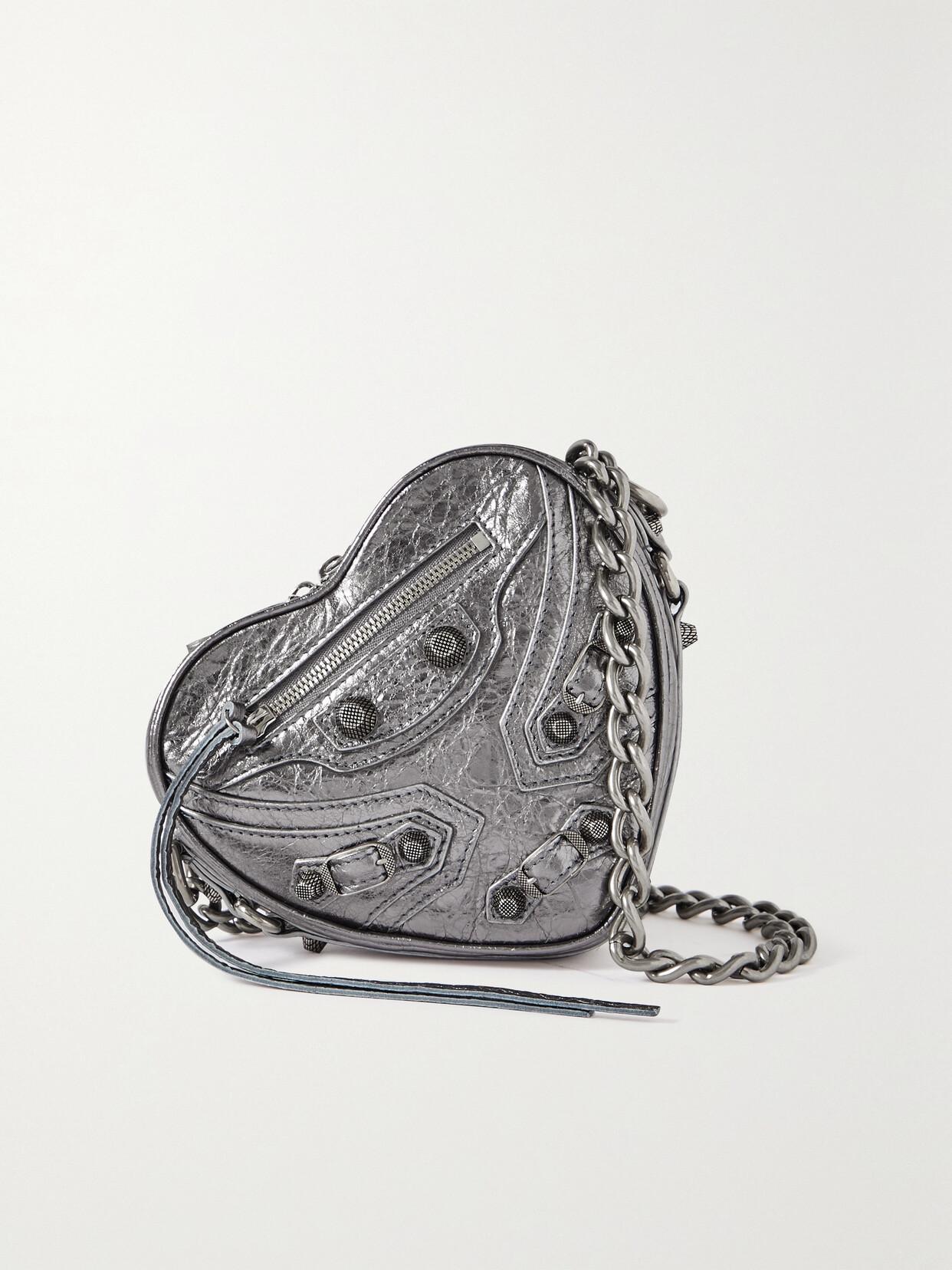 BALENCIAGA Mini Le Cagole Heart Crossbody Bag In Silver Product Image