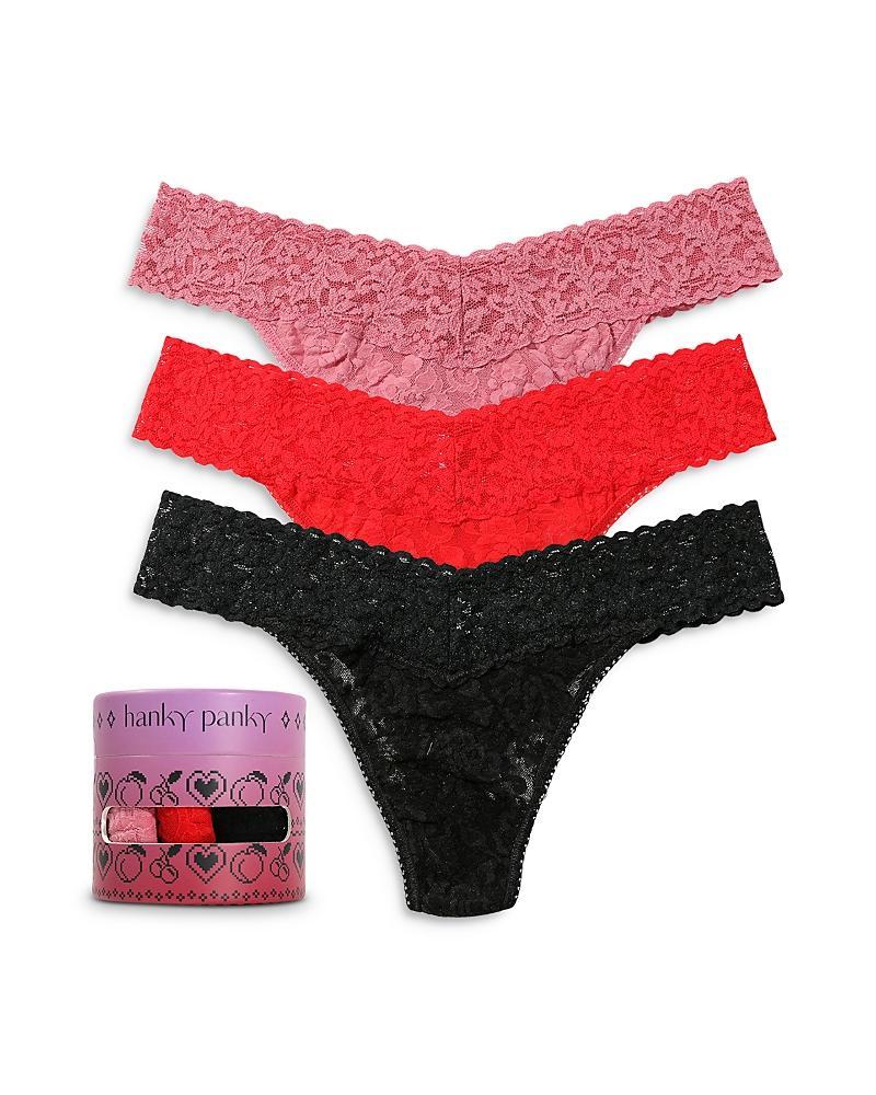 Hanky Panky Signature Lace Original Rise Thong 3 Pack (Night Forest Green/Glo Pink/African Violet 1) Women's Underwear Product Image