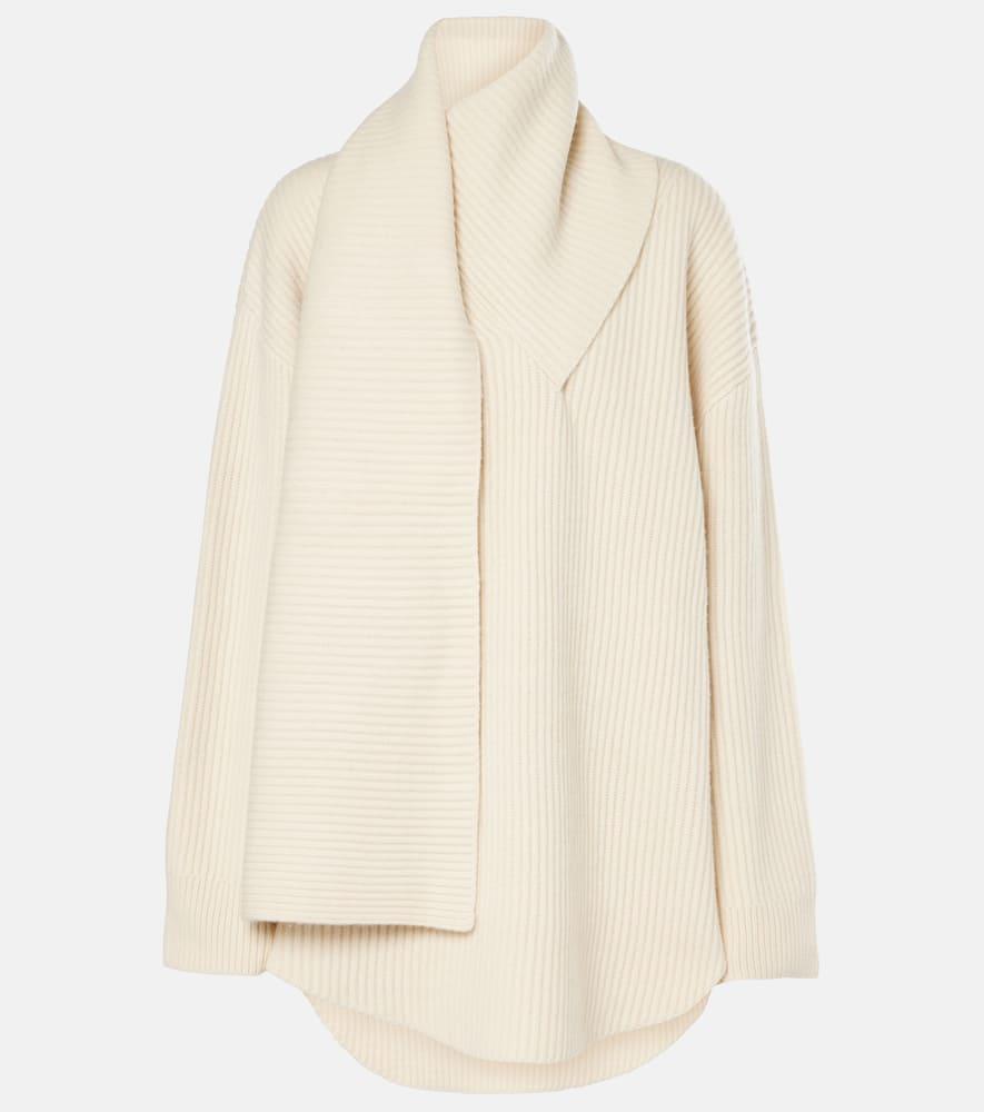 TOTÊME Wool-cashmere Knit Long Scarf Sweater In Off-white Product Image