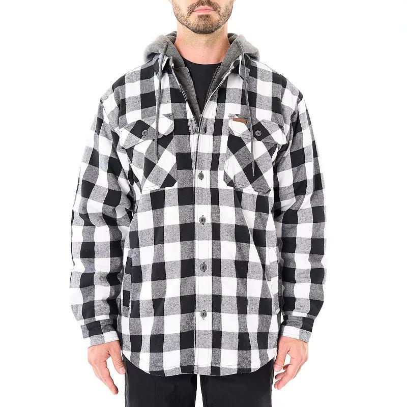 Mens Sherpa-Lined Hooded Flannel Shirt Jacket, Mens White Product Image