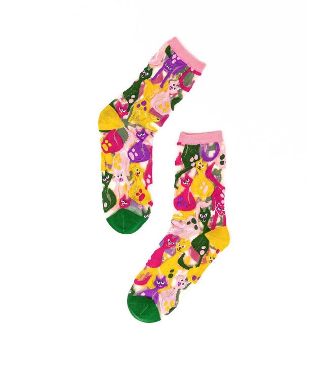 Sock Candy Womens Dopamine Cats Sheer Sock Product Image