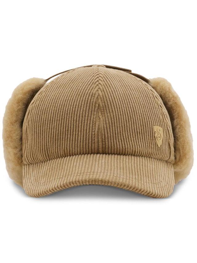 Shearling-trim Corduroy Cap In Beige Product Image