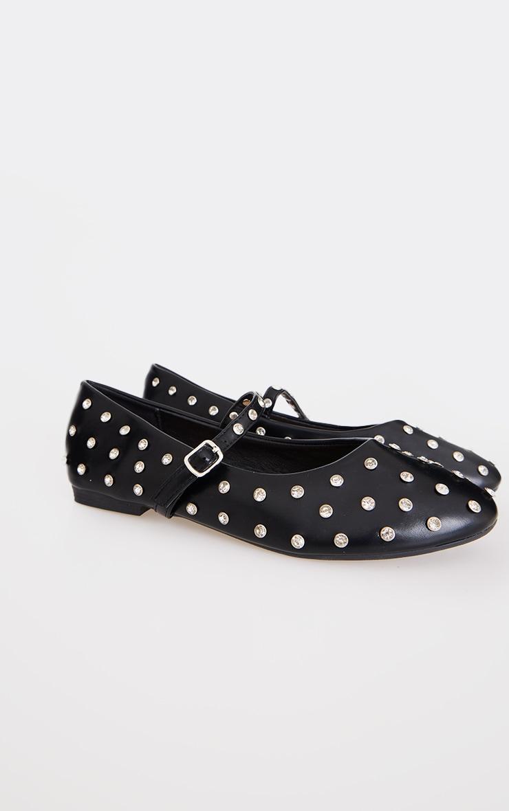 Black Pu Round Toe Studded Ballet Flats Product Image