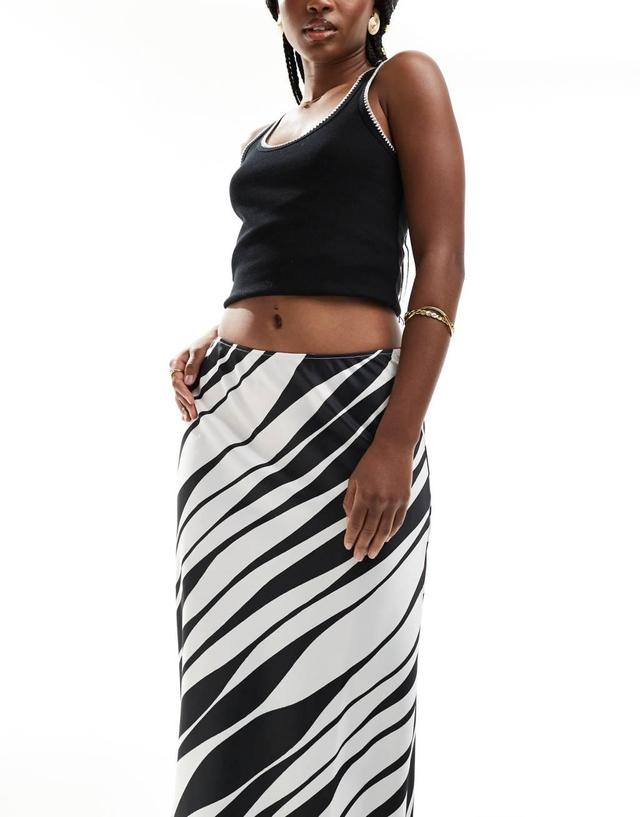 ASOS DESIGN satin bias cut maxi skirt in black and white abstract stripe Product Image