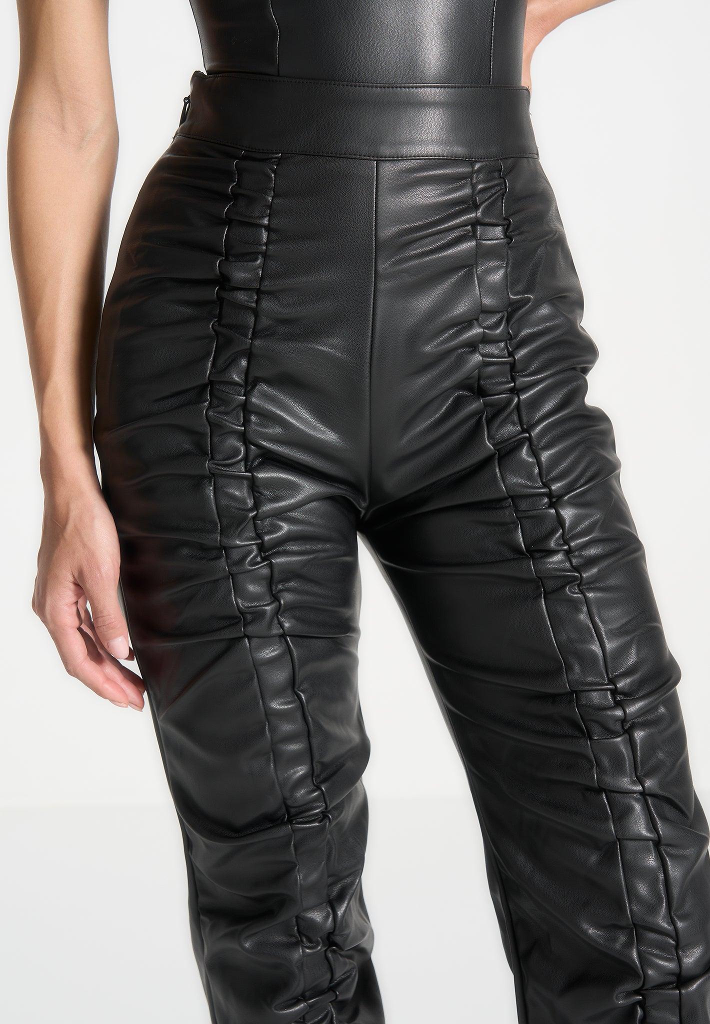 Leather Ruched Trousers - Black Female Product Image