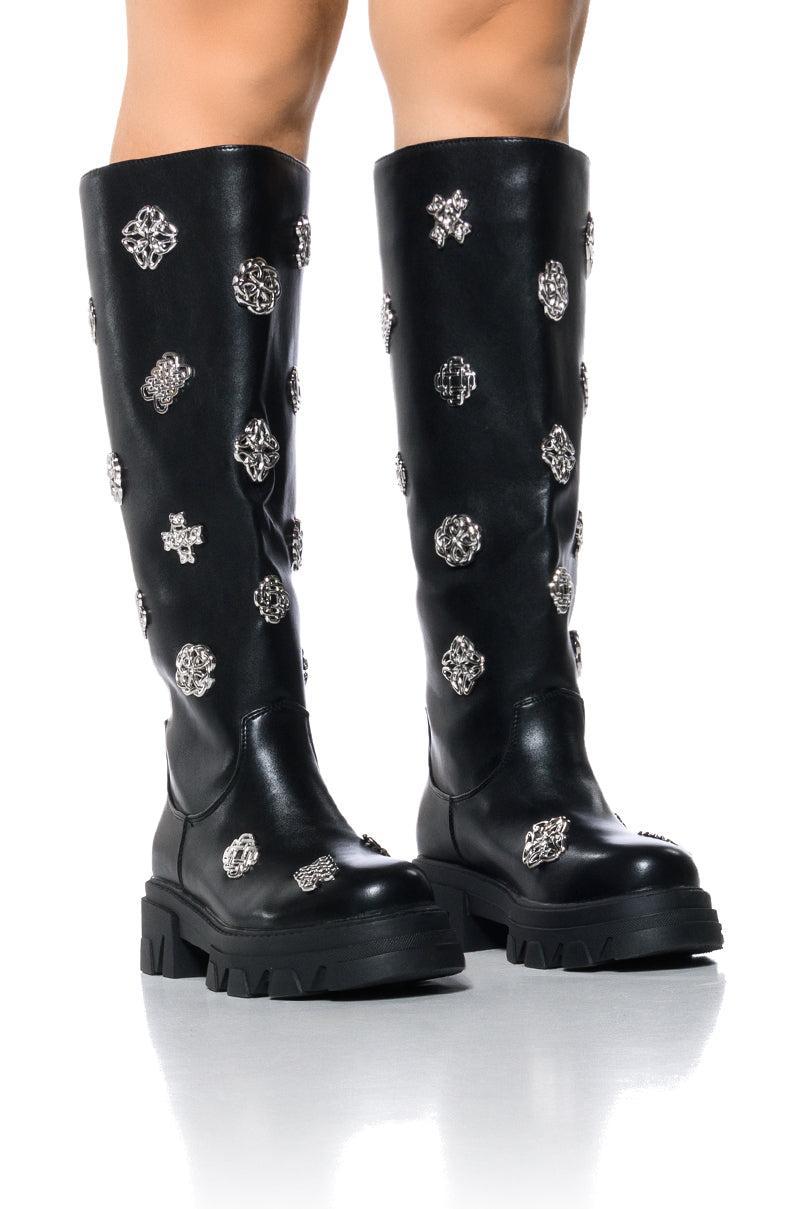 AZALEA WANG DALKEY SILVER HARDWARE EMBELLISHED BOOT Product Image