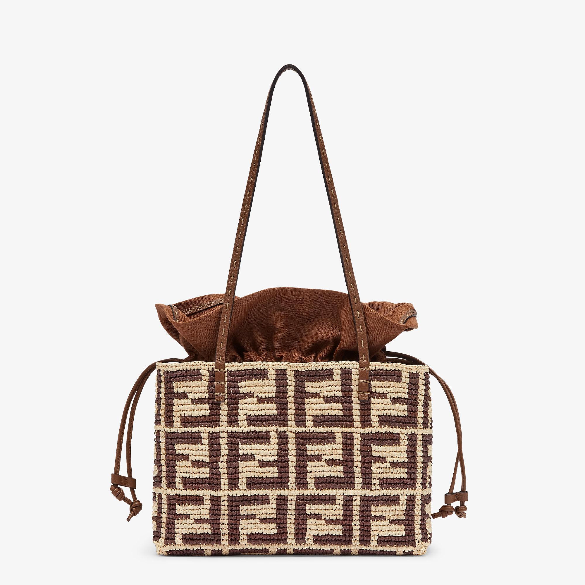 Small RollBrown FF raffia crochet Shopper with POUCH Product Image