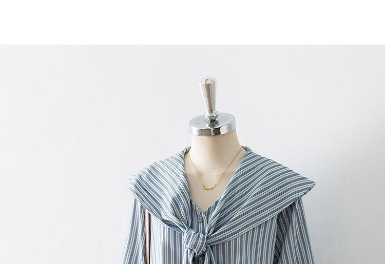 Long Sleeve Tie Neck Striped Blouse Product Image