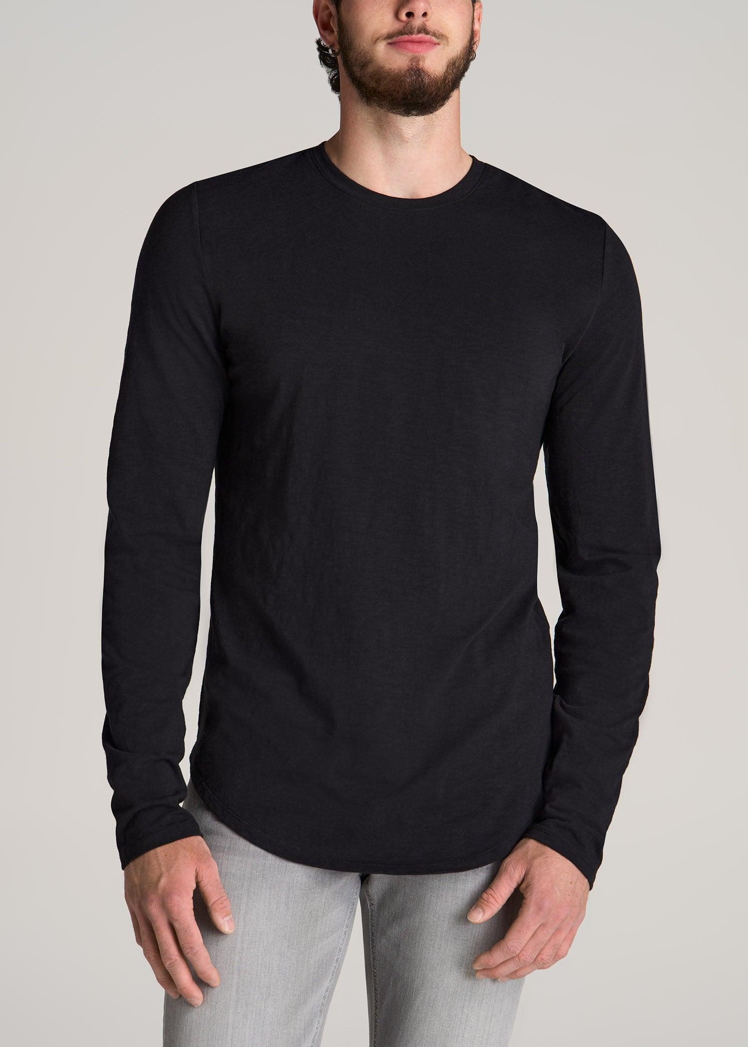 Slub Long Sleeve Scoop Tall Men's Tee in Black Male Product Image