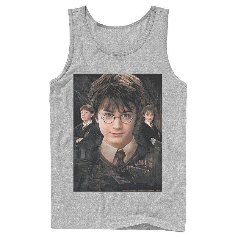 Mens Harry Potter Chamber Of Secrets Harry Ron Hermione Poster Graphic Tank Top Grey Product Image