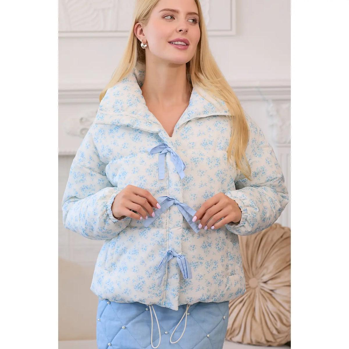 Blue Bow Puffer Coat Product Image