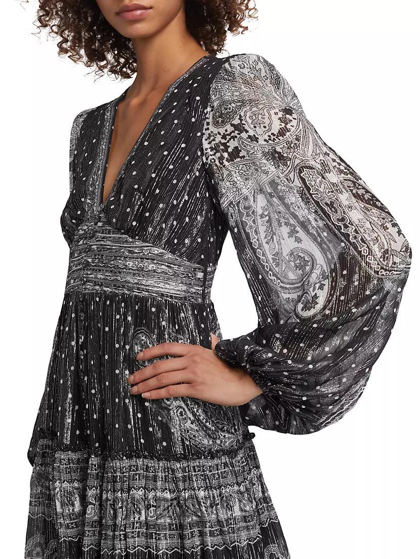 Viri Metallic Paisley V-Neck Minidress Product Image