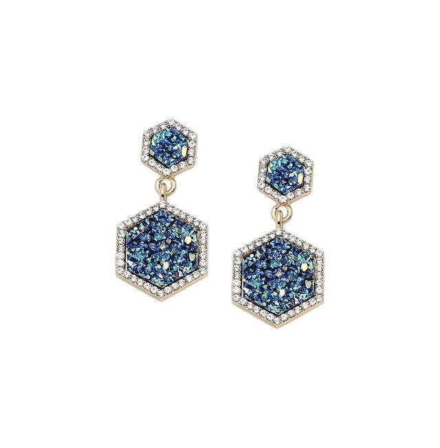 Sohi Womens Blue Stone Hexagon Drop Earrings Product Image