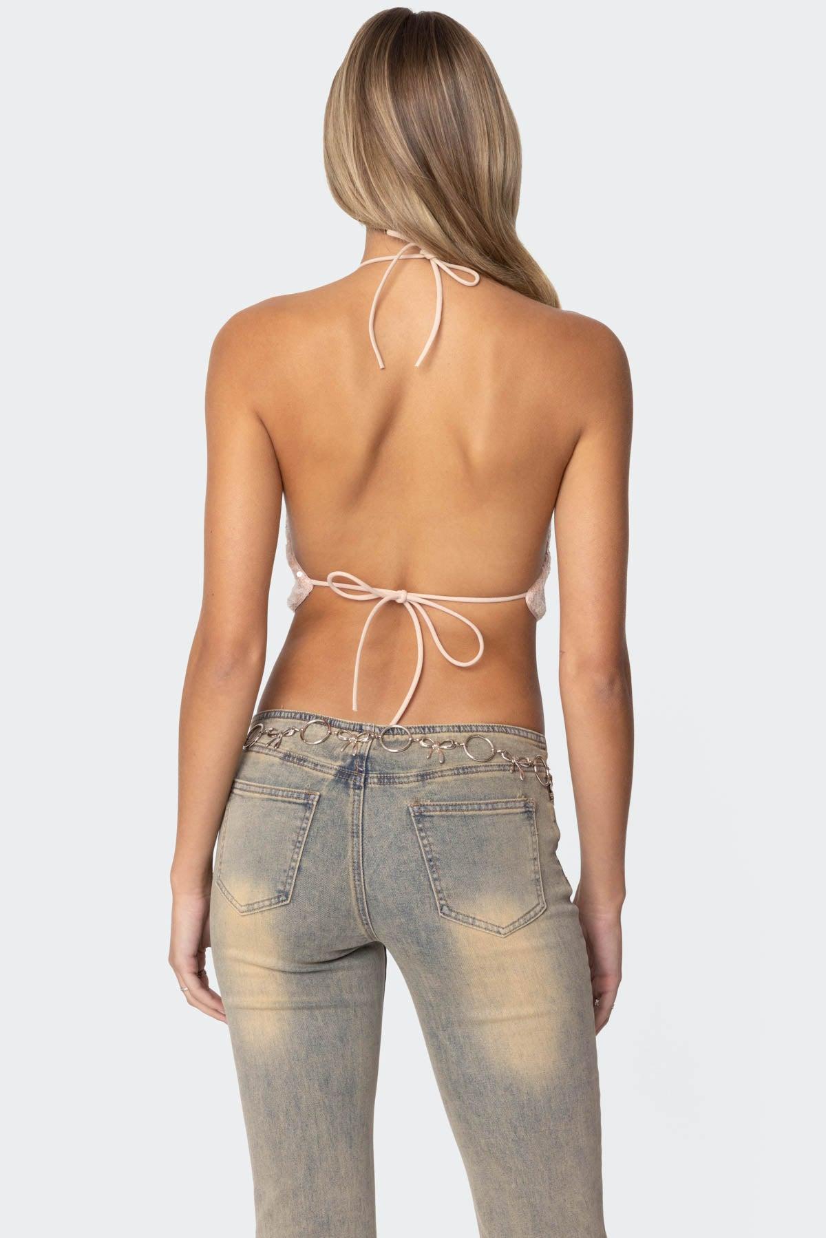 Sequin Open Back Halter Top Product Image