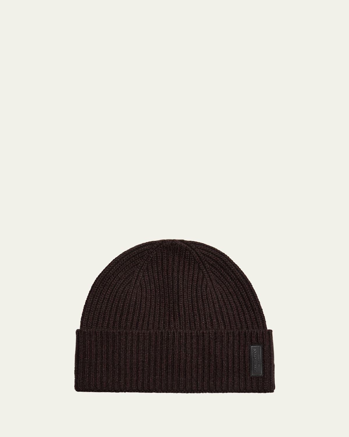 Mens Cashmere Rib Knit Beanie Hat product image