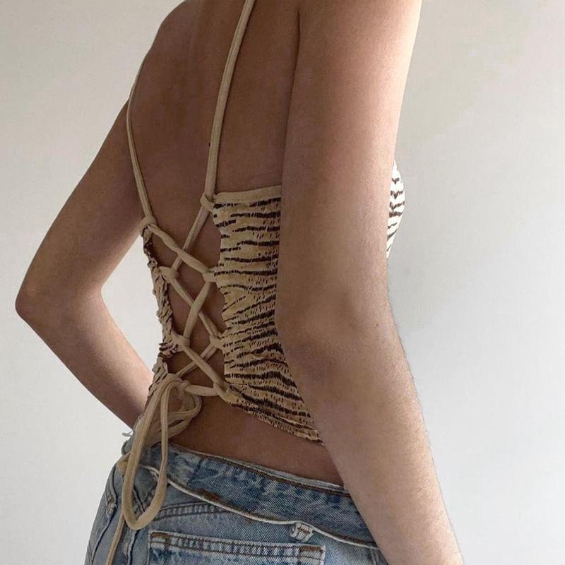 Spaghetti Strap Tiger Print Cropped Cami Top Product Image