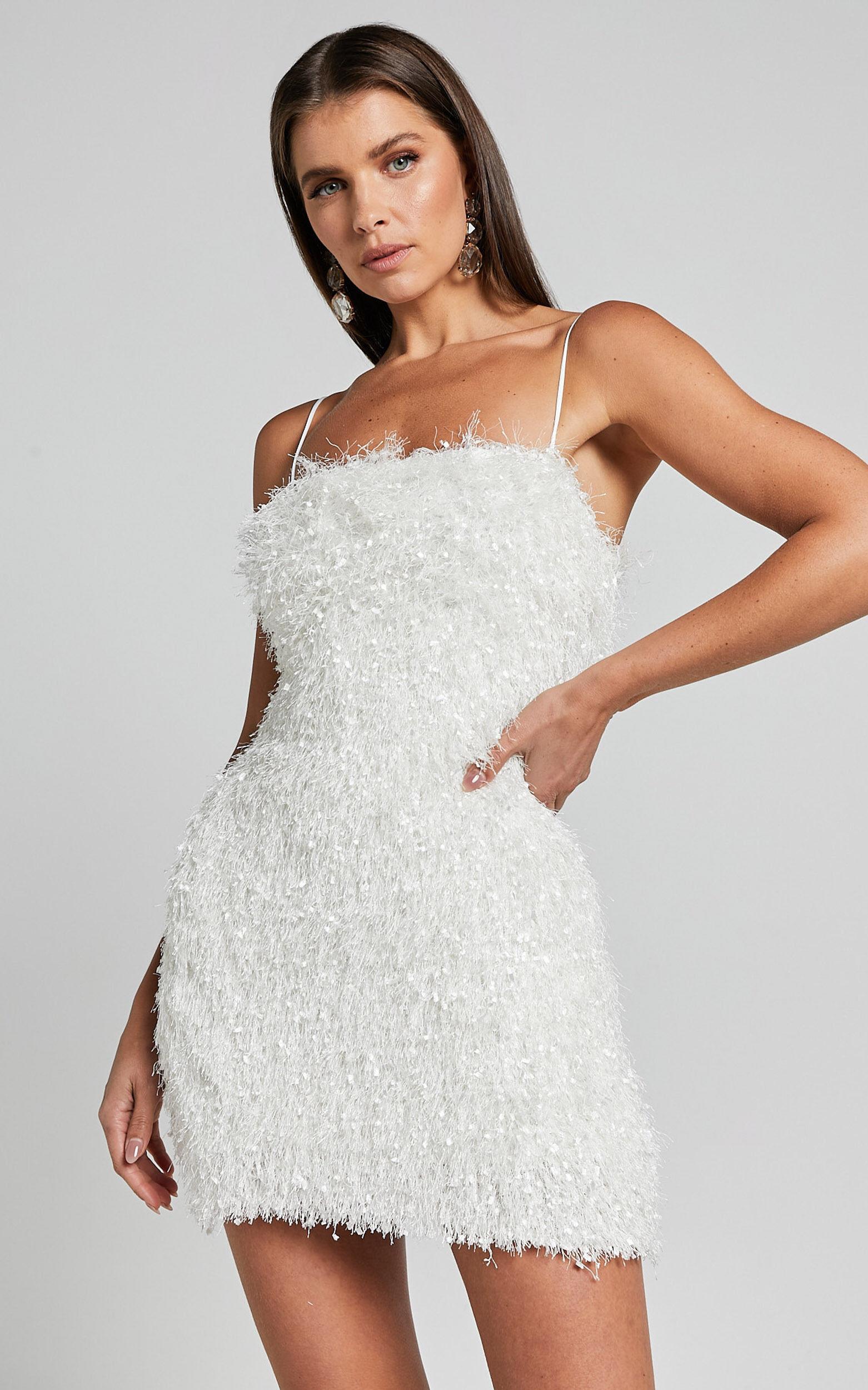 Reis Mini Dress - Textured Strapless Bodycon in White Product Image