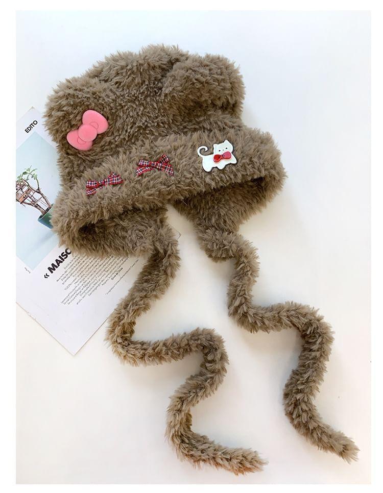 Cat Ribbon Bear Ear Chenille Hat Product Image