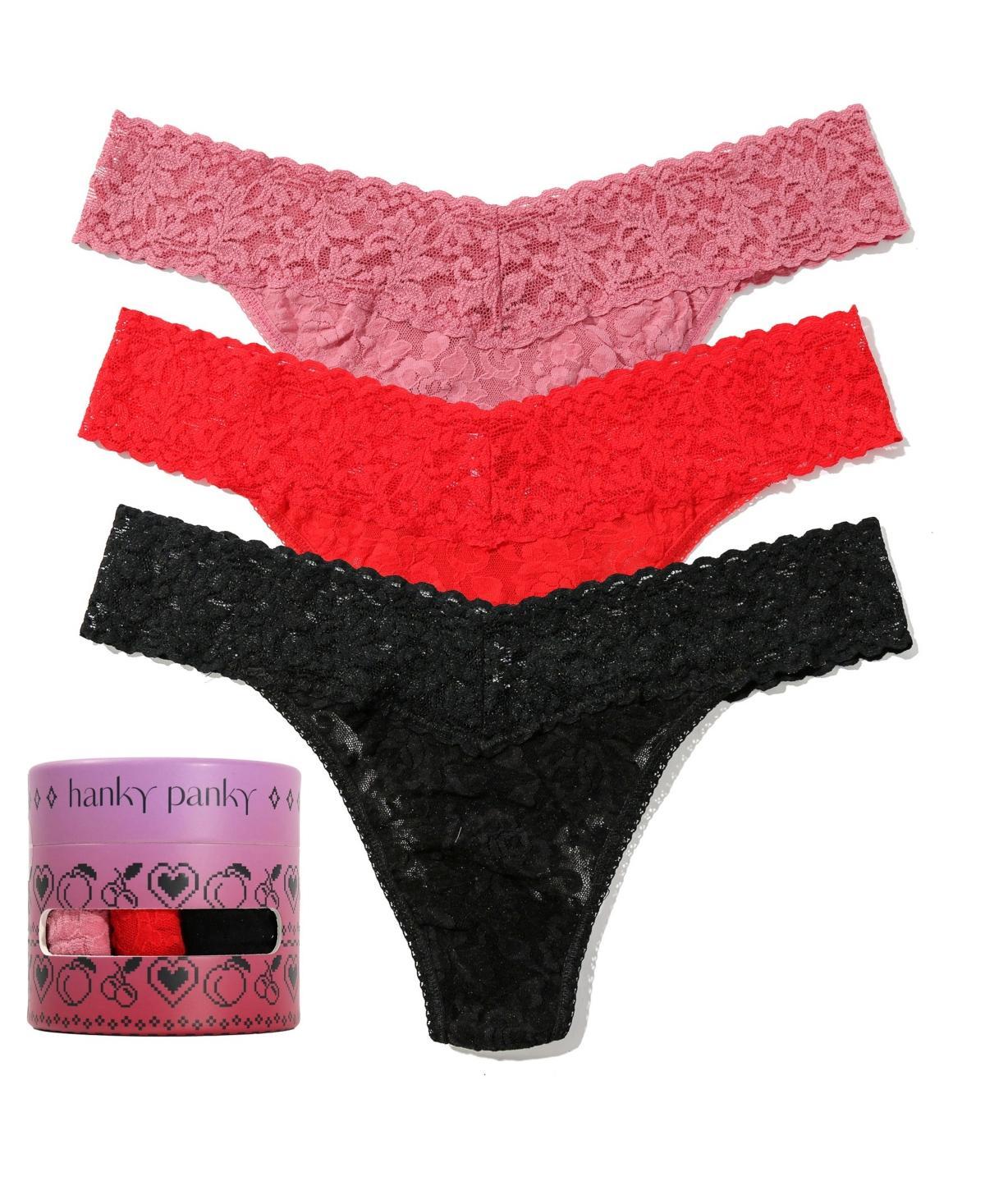 Hanky Panky Womens Holiday 3 Pack Original Rise Thong Underwear - Pink Quartz/Fiery Red Product Image