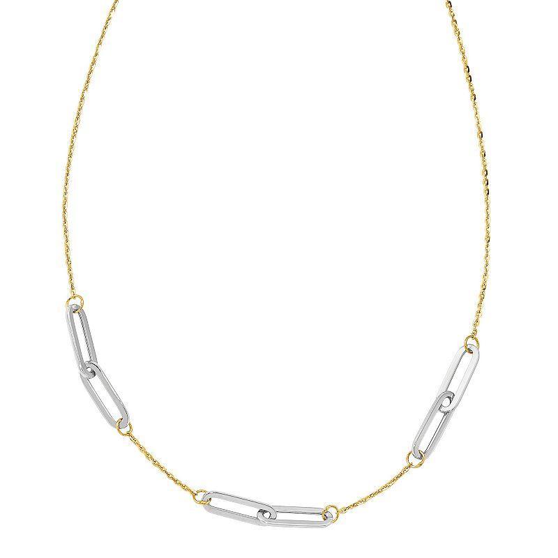 Two Tone 14k Gold Paper Clip Link Necklace, Womens 14k 2 Tone Product Image