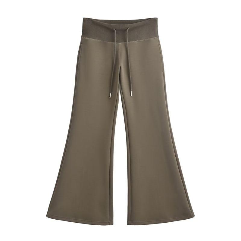 Drawstring Waist Plain Flared Pants Product Image