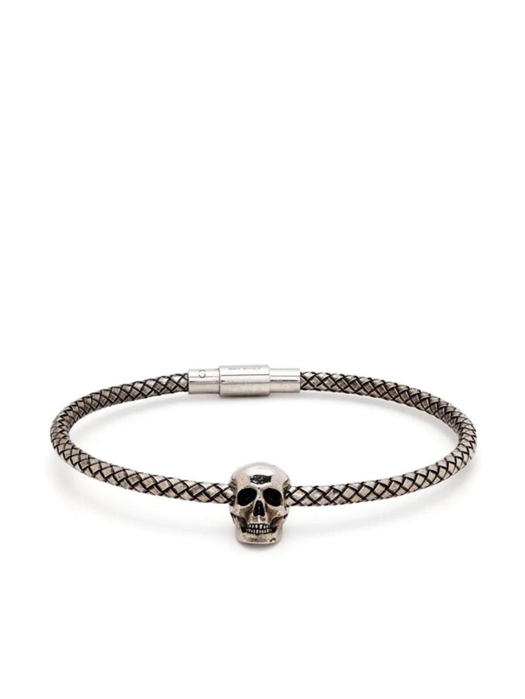 Skull-charm Woven Bracelet In Silver Product Image