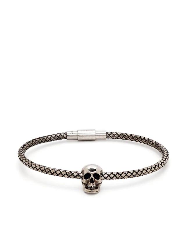 Skull-charm Woven Bracelet In Silver Product Image