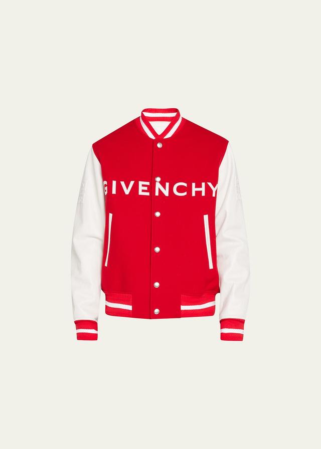 Givenchy Embroidered Logo Mixed Media Leather & Wool Blend Varsity Jacket Product Image