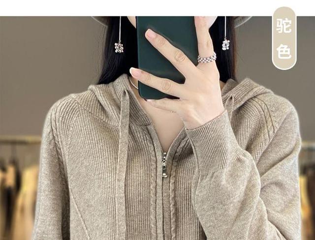 Plain Hood Zip Cardigan Product Image