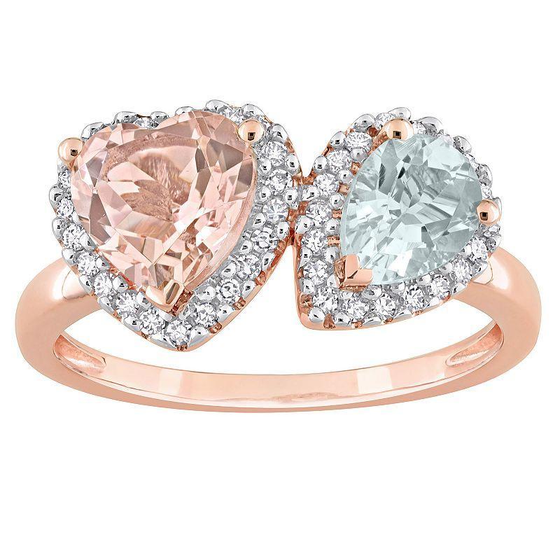 Stella Grace 14K Rose Gold Morganite, Aquamarine & 1/5 Carat T.W. Diamond Ring, Womens 14k Rsgold Product Image