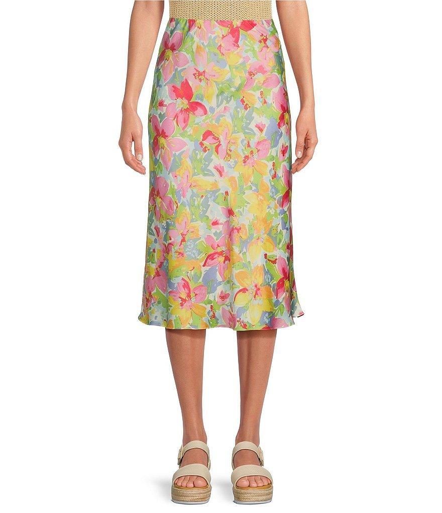 Lucy Paris Satin Slip Floral Print Midi Skirt product image