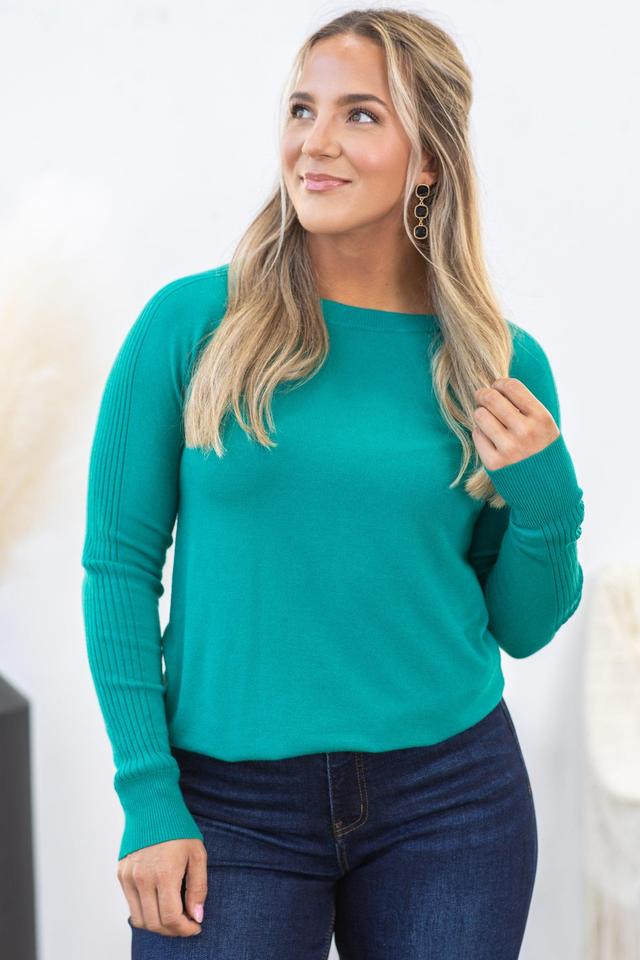 Emerald Green Long Sleeve Crew Neck Sweater Product Image